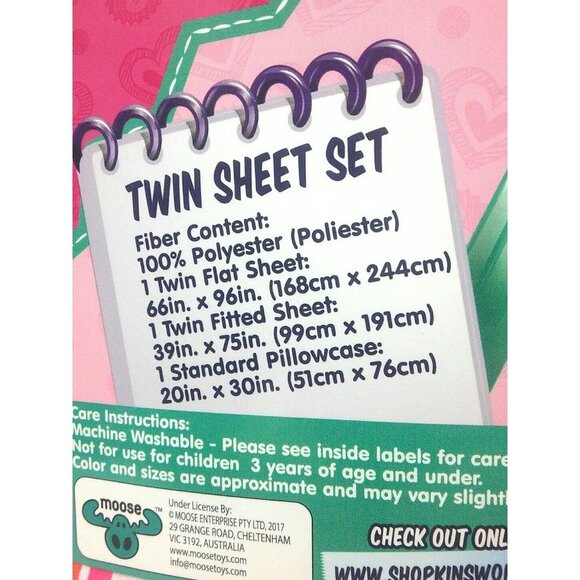Shopkins Twin Sheet Set 3 Pieces Super Soft Shopkins Characters Kids Bedroom - Picture 4 of 4